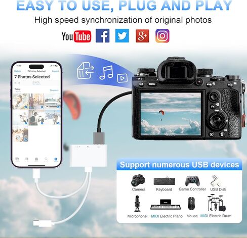 محول USB C Lightning إلى USB مع منفذ شحن [معتمد من MFi] محول USB C إلى USB OTG مع شحن USB+USB C + سماعة رأس 3.5 ملم لهاتف iPhone 15/iPhone/iPad إلى قارئ محرك فلاش USB/لوحة المفاتيح in Kuwait