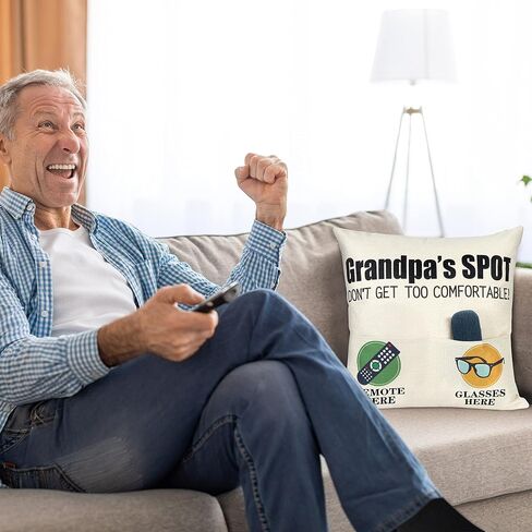 Grandpa Gifts - 2-Pocket 2-Sided Pillow Covers 18"*18" + Engraved Spoon + Socks, Fathers Day Birthday Gift for Grandfather, Papa (No Fillers) in Saudi Arabia