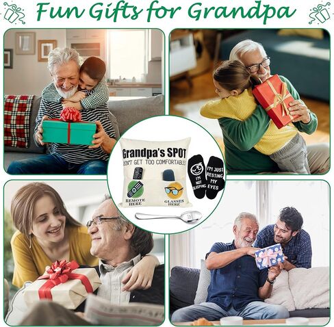 Grandpa Gifts - 2-Pocket 2-Sided Pillow Covers 18"*18" + Engraved Spoon + Socks, Fathers Day Birthday Gift for Grandfather, Papa (No Fillers) in Saudi Arabia