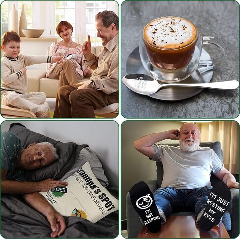 Grandpa Gifts - 2-Pocket 2-Sided Pillow Covers 18"*18" + Engraved Spoon + Socks, Fathers Day Birthday Gift for Grandfather, Papa (No Fillers) in Saudi Arabia