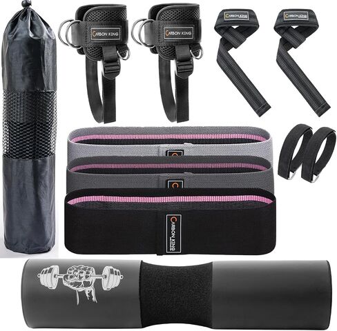 Barbell Pad Set for Squat,Hip Thrust Pad with 2 Upgraded Ankle Straps,3 Booty Bands, 2 Weightlifting Straps, Gym Pad for Hip Thrust and Carry Bag in Saudi Arabia