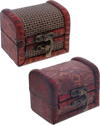 3 Inch Wooden Chest Keepsake Treasure Box for Trinkets - Set of 2 (Basket & Nature) in Saudi Arabia