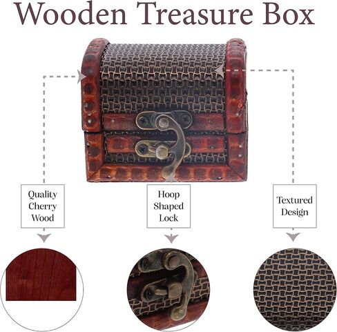 3 Inch Wooden Chest Keepsake Treasure Box for Trinkets - Set of 2 (Basket & Nature) in Saudi Arabia