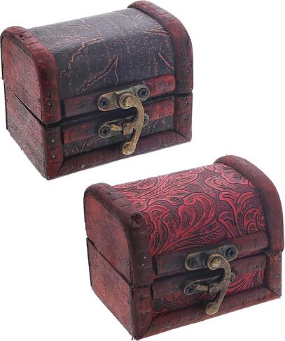 3 Inch Wooden Chest Keepsake Treasure Box for Trinkets - Set of 2 (Basket & Nature) in Saudi Arabia