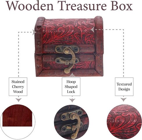 3 Inch Wooden Chest Keepsake Treasure Box for Trinkets - Set of 2 (Basket & Nature) in Saudi Arabia