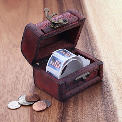 3 Inch Wooden Chest Keepsake Treasure Box for Trinkets - Set of 2 (Basket & Nature) in Saudi Arabia