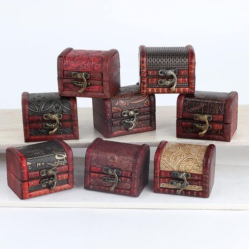 3 Inch Wooden Chest Keepsake Treasure Box for Trinkets - Set of 2 (Basket & Nature) in Saudi Arabia