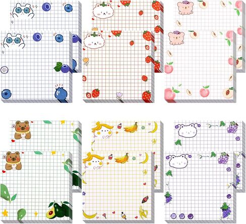 12 Pads Cute Sticky Notes Kawaii Sticky Notes Colorful 3.1x3.1'' 50 Sheets/Pad Fruit and Animal Self-Stick Note Pads Cute Stationary Fruit Memo for Teacher Student Roommates Gifts Office Home,6 Style in Saudi Arabia