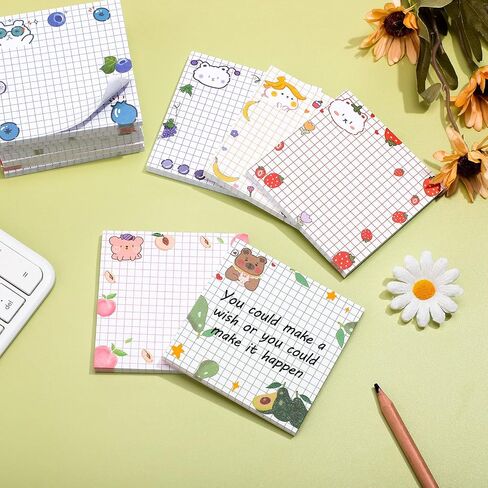 12 Pads Cute Sticky Notes Kawaii Sticky Notes Colorful 3.1x3.1'' 50 Sheets/Pad Fruit and Animal Self-Stick Note Pads Cute Stationary Fruit Memo for Teacher Student Roommates Gifts Office Home,6 Style in Saudi Arabia