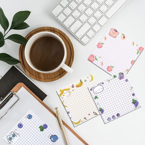 12 Pads Cute Sticky Notes Kawaii Sticky Notes Colorful 3.1x3.1'' 50 Sheets/Pad Fruit and Animal Self-Stick Note Pads Cute Stationary Fruit Memo for Teacher Student Roommates Gifts Office Home,6 Style in Saudi Arabia