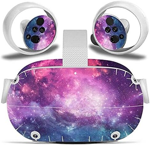 Vinyl Skin Sticker for Oculus Quest 2 VR Headset & Controllers Only, Decal Protect Virtual Reality Set Cover - Purple Galaxy in Saudi Arabia