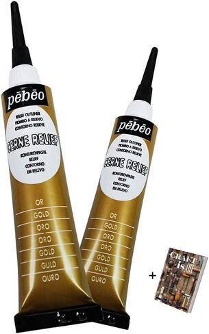 Pebeo Cerne Relief Outliner- 2 Pack Gold Paint Dimensional Color Relief Paste- Mixed Media & Modern Art Supplies Relief Paint Set for Stained Glass Art, Craft Embellishments, Outline in Color, E-book in Saudi Arabia