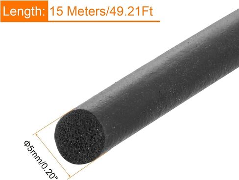 شريط ختم الطقس المطاطي الرغوي من uxcell، قطر 5 مم (0.20 بوصة) × 15 مترًا (49.21 قدمًا) مطاط صلب EPDM مستدير طويل لتقليل الضوضاء والصدمات والاحتكاك in Saudi Arabia