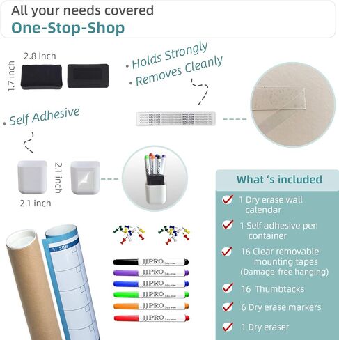 تقويم حائط كبير قابل للمسح الجاف - 58 بوصة × 38 بوصة - تقويم سنوي فارغ غير مؤرخ - مخطط مصفح ممتاز للسبورة البيضاء - تقويم مكتب جامبو مصفح قابل لإعادة الاستخدام لمدة 12 شهرًا in Kuwait