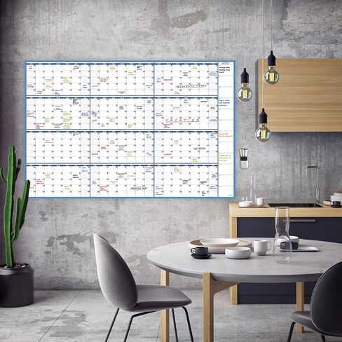 تقويم حائط كبير قابل للمسح الجاف - 58 بوصة × 38 بوصة - تقويم سنوي فارغ غير مؤرخ - مخطط مصفح ممتاز للسبورة البيضاء - تقويم مكتب جامبو مصفح قابل لإعادة الاستخدام لمدة 12 شهرًا in Kuwait