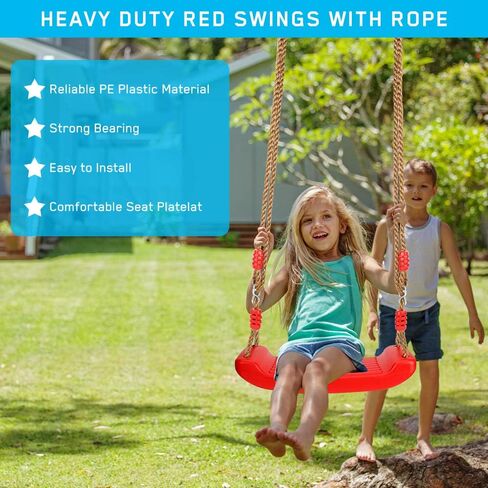 Luckit Swing Set Children Swing Plastic Swings with Easy Install Adjustable Rope Safe & Durable Child Swing for Children Kids Boys Girls Indoor/Outdoor/Playground/Home/Tree (Orange, Plastic) in Kuwait