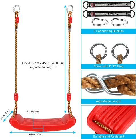 Luckit Swing Set Children Swing Plastic Swings with Easy Install Adjustable Rope Safe & Durable Child Swing for Children Kids Boys Girls Indoor/Outdoor/Playground/Home/Tree (Orange, Plastic) in Kuwait