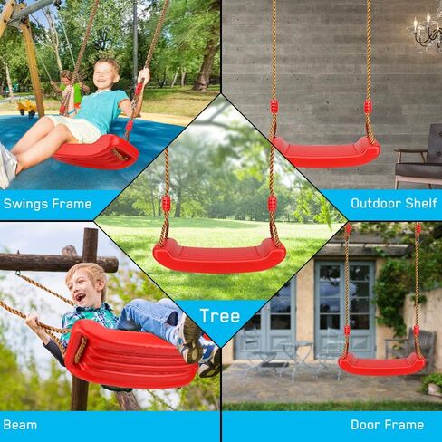 Luckit Swing Set Children Swing Plastic Swings with Easy Install Adjustable Rope Safe & Durable Child Swing for Children Kids Boys Girls Indoor/Outdoor/Playground/Home/Tree (Orange, Plastic) in Kuwait