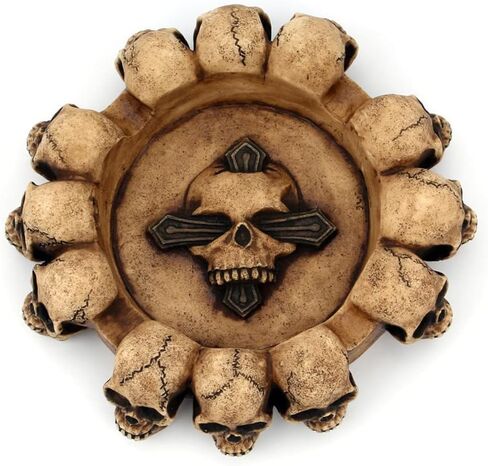 Resin Skull Ashtray Cigarette Ash Container Human Skull Ashtray with 4 Cigarette Slots Smoking Room Office Bar Ornament Halloween Decor Scary Fantasy Gifts for Smokers (Black) in Saudi Arabia