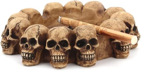 Resin Skull Ashtray Cigarette Ash Container Human Skull Ashtray with 4 Cigarette Slots Smoking Room Office Bar Ornament Halloween Decor Scary Fantasy Gifts for Smokers (Black) in Saudi Arabia