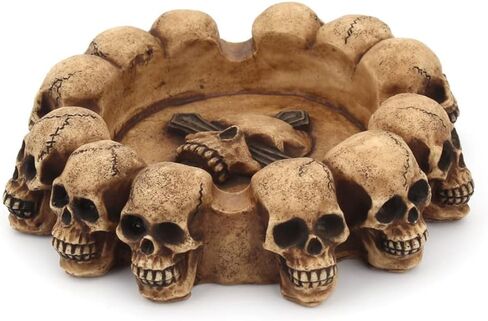 Resin Skull Ashtray Cigarette Ash Container Human Skull Ashtray with 4 Cigarette Slots Smoking Room Office Bar Ornament Halloween Decor Scary Fantasy Gifts for Smokers (Black) in Saudi Arabia