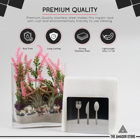 Amador Metal Napkin Holder | Stainless Steel Cocktail Tiny Table Napkin Holder | Standing Napkin Holder for Kitchen - Table Decor Outdoor Silver Napkin Holder (TS-5) in Saudi Arabia