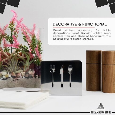Amador Metal Napkin Holder | Stainless Steel Cocktail Tiny Table Napkin Holder | Standing Napkin Holder for Kitchen - Table Decor Outdoor Silver Napkin Holder (TS-5) in Saudi Arabia