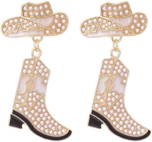 Colorful Rhinestone Western Boots Dangle Earrings Sparkly Crystal Cowboy Cowgirl Boot Rodeo Hat Earrings 70s 80s Drop Earrings for Women Girls Party Jewelry in Saudi Arabia