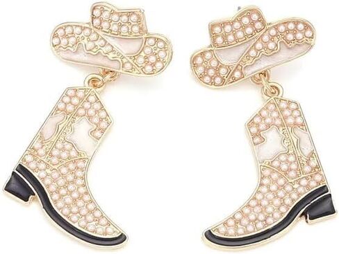 Colorful Rhinestone Western Boots Dangle Earrings Sparkly Crystal Cowboy Cowgirl Boot Rodeo Hat Earrings 70s 80s Drop Earrings for Women Girls Party Jewelry in Saudi Arabia