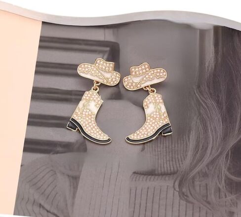 Colorful Rhinestone Western Boots Dangle Earrings Sparkly Crystal Cowboy Cowgirl Boot Rodeo Hat Earrings 70s 80s Drop Earrings for Women Girls Party Jewelry in Saudi Arabia