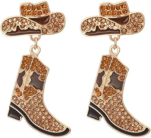 Colorful Rhinestone Western Boots Dangle Earrings Sparkly Crystal Cowboy Cowgirl Boot Rodeo Hat Earrings 70s 80s Drop Earrings for Women Girls Party Jewelry in Saudi Arabia
