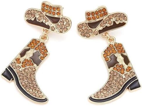 Colorful Rhinestone Western Boots Dangle Earrings Sparkly Crystal Cowboy Cowgirl Boot Rodeo Hat Earrings 70s 80s Drop Earrings for Women Girls Party Jewelry in Saudi Arabia