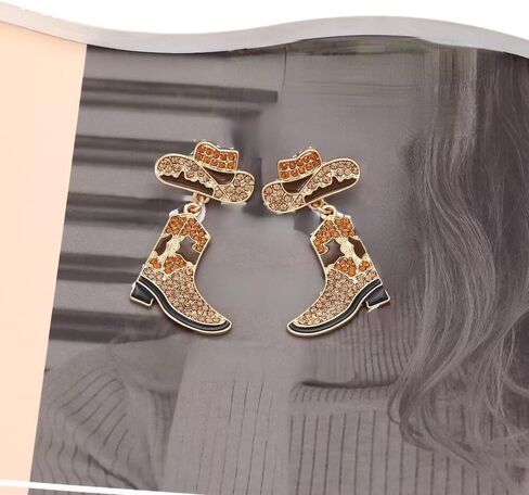 Colorful Rhinestone Western Boots Dangle Earrings Sparkly Crystal Cowboy Cowgirl Boot Rodeo Hat Earrings 70s 80s Drop Earrings for Women Girls Party Jewelry in Saudi Arabia