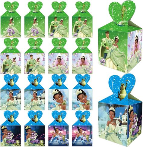 ganktowcoy 16pcs تيانا حزب صالح علب الهدايا، الأميرة تيانا عيد ميلاد حزب لوازم أكياس جودي أكياس الهدايا الحلوى للفتيات الفتيان الأميرة والضفدع زخارف حفلة عيد ميلاد in Kuwait