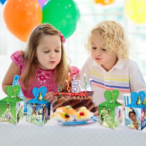 ganktowcoy 16pcs تيانا حزب صالح علب الهدايا، الأميرة تيانا عيد ميلاد حزب لوازم أكياس جودي أكياس الهدايا الحلوى للفتيات الفتيان الأميرة والضفدع زخارف حفلة عيد ميلاد in Kuwait