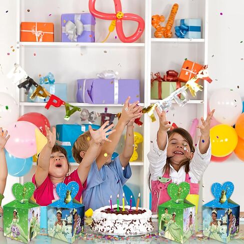 ganktowcoy 16pcs تيانا حزب صالح علب الهدايا، الأميرة تيانا عيد ميلاد حزب لوازم أكياس جودي أكياس الهدايا الحلوى للفتيات الفتيان الأميرة والضفدع زخارف حفلة عيد ميلاد in Kuwait