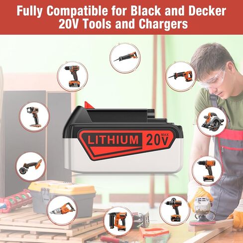 بطارية بديلة مطورة بقوة 7.5 أمبير من FirstPower لبطارية ليثيوم بلاك اند ديكر 20 فولت متوافقة مع بطارية بلاك ديكر 20 فولت LBXR20 LBX20 LB20 LB2X4020-OPE LBXR20B-2 LST300 LST220 in Kuwait