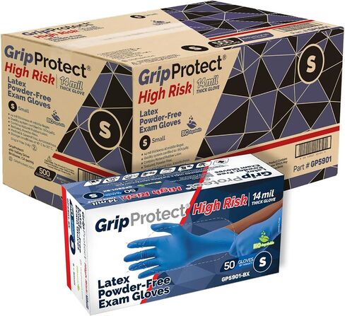 GripProtect High Risk 14 Mil Latex Exam Gloves | Powder-Free Disposable Gloves | Medical, Law Enforcement, EMS, First Responder (Small 500) in Saudi Arabia