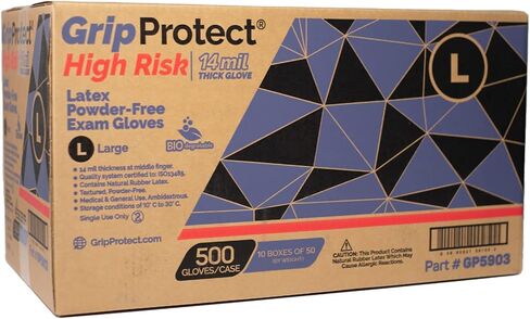 GripProtect High Risk 14 Mil Latex Exam Gloves | Powder-Free Disposable Gloves | Medical, Law Enforcement, EMS, First Responder (Small 500) in Saudi Arabia