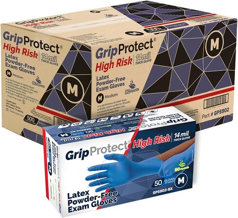 GripProtect High Risk 14 Mil Latex Exam Gloves | Powder-Free Disposable Gloves | Medical, Law Enforcement, EMS, First Responder (Small 500) in Saudi Arabia