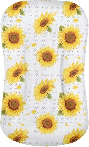 Yellow Sunflower Baby Bassinet Mattress Sheets White Polka Dot Breathable Soft Polyester Sheets Watercolor Painting Flower Unisex Baby Crib Mattress Sheet in Saudi Arabia