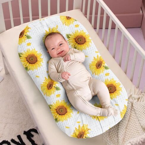 Yellow Sunflower Baby Bassinet Mattress Sheets White Polka Dot Breathable Soft Polyester Sheets Watercolor Painting Flower Unisex Baby Crib Mattress Sheet in Saudi Arabia