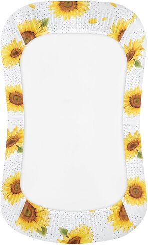 Yellow Sunflower Baby Bassinet Mattress Sheets White Polka Dot Breathable Soft Polyester Sheets Watercolor Painting Flower Unisex Baby Crib Mattress Sheet in Saudi Arabia