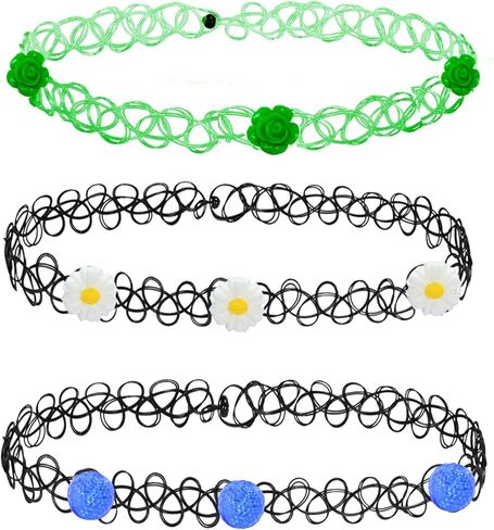 BodyJ4You 16 قطعة قلادة وشم بمزيج ملون - إكسسوارات التسعينيات للنساء والفتيات المراهقات والأطفال - قلادة على شكل فراشة سحر الفراولة - فكرة هدية على طراز الصيف in Kuwait