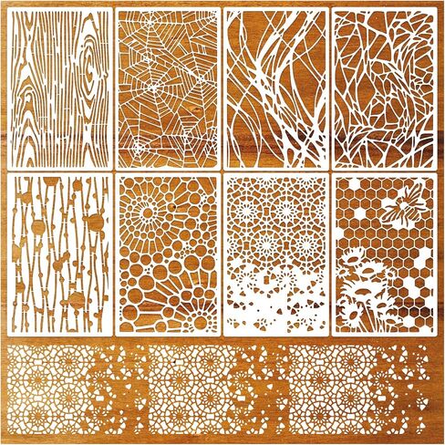 8 Pieces Stencils for Crafts Reusable Texture Spider Stencils Net Wood Grain Stone Spray Paint Layering Stencil Templates for DIY Scrapbook in Saudi Arabia