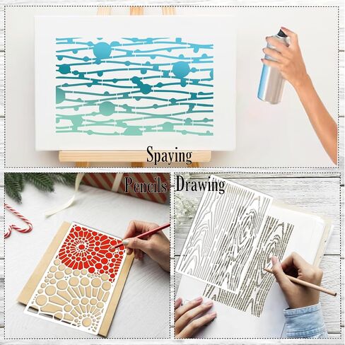 8 Pieces Stencils for Crafts Reusable Texture Spider Stencils Net Wood Grain Stone Spray Paint Layering Stencil Templates for DIY Scrapbook in Saudi Arabia