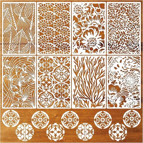 8 Pieces Stencils for Crafts Reusable Texture Spider Stencils Net Wood Grain Stone Spray Paint Layering Stencil Templates for DIY Scrapbook in Saudi Arabia
