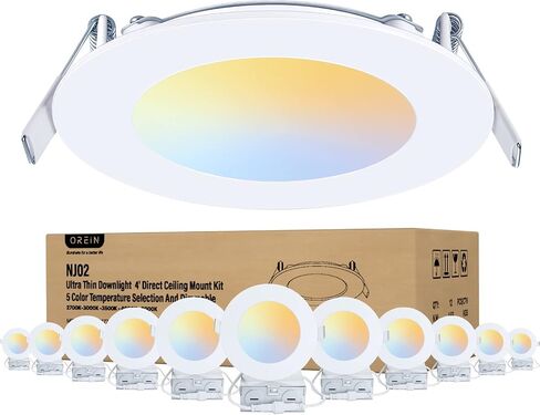 OREiN 12 Pack 4 Inch Recessed Lighting LED 10W=75W Eqv, CRI>90, 5CCT Dimmable Canless Downlight with Aluminum Junction Box, Waterproof LED Recessed Light for Indoor Bathroom Kitchen Bedroom in Saudi Arabia