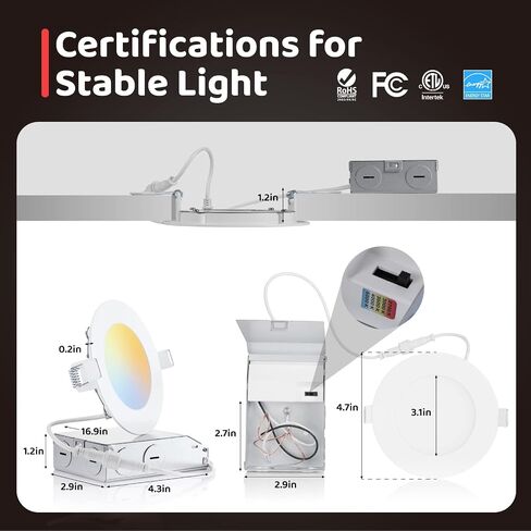 OREiN 12 Pack 4 Inch Recessed Lighting LED 10W=75W Eqv, CRI>90, 5CCT Dimmable Canless Downlight with Aluminum Junction Box, Waterproof LED Recessed Light for Indoor Bathroom Kitchen Bedroom in Saudi Arabia