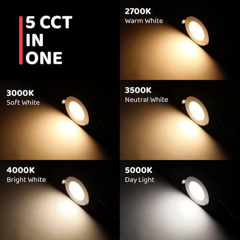 OREiN 12 Pack 4 Inch Recessed Lighting LED 10W=75W Eqv, CRI>90, 5CCT Dimmable Canless Downlight with Aluminum Junction Box, Waterproof LED Recessed Light for Indoor Bathroom Kitchen Bedroom in Saudi Arabia